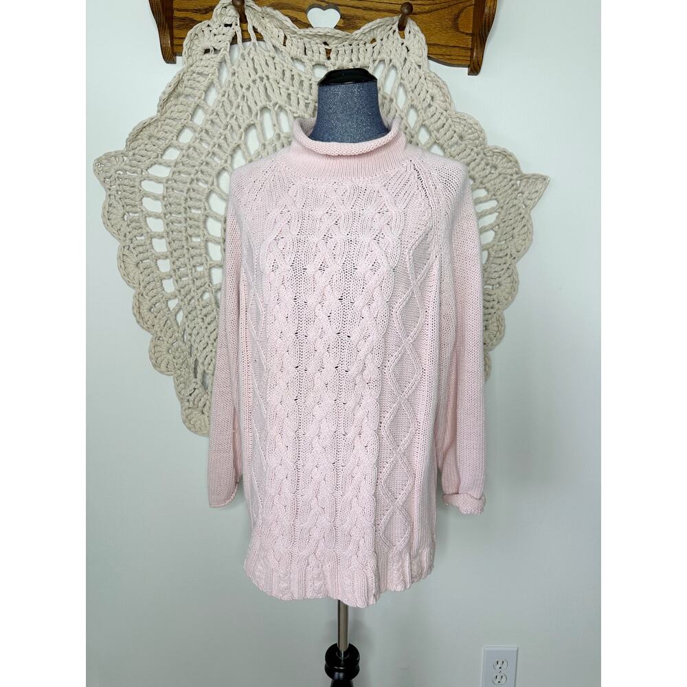 The Limited Vintage 90s Roll Neck Icy Pink Cable Knit Tunic Sweater Medium